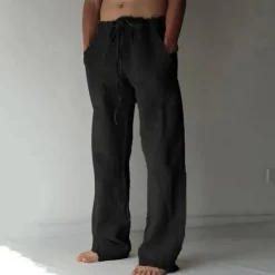 Sale OUKU Men's Trousers Summer Pants Baggy Pants Beach Pants Casual Pants Drawstring Front Pocket Straight Leg Plain Comfort Soft Full Length Yoga Holiday Beach Fashion Hawaiian Black White