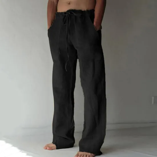 Sale OUKU Men's Trousers Summer Pants Baggy Pants Beach Pants Casual Pants Drawstring Front Pocket Straight Leg Plain Comfort Soft Full Length Yoga Holiday Beach Fashion Hawaiian Black White