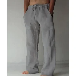 Sale OUKU Men's Trousers Summer Pants Baggy Pants Beach Pants Casual Pants Drawstring Front Pocket Straight Leg Plain Comfort Soft Full Length Yoga Holiday Beach Fashion Hawaiian Black White