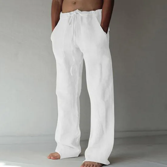 Outlet OUKU Men's Trousers Summer Pants Baggy Pants Beach Pants Casual Pants Drawstring Front Pocket Straight Leg Plain Comfort Soft Full Length Yoga Holiday Beach Fashion Hawaiian Black White