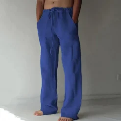 Outlet OUKU Men's Trousers Summer Pants Baggy Pants Beach Pants Casual Pants Drawstring Front Pocket Straight Leg Plain Comfort Soft Full Length Yoga Holiday Beach Fashion Hawaiian Black White
