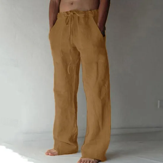 Outlet OUKU Men's Trousers Summer Pants Baggy Pants Beach Pants Casual Pants Drawstring Front Pocket Straight Leg Plain Comfort Soft Full Length Yoga Holiday Beach Fashion Hawaiian Black White