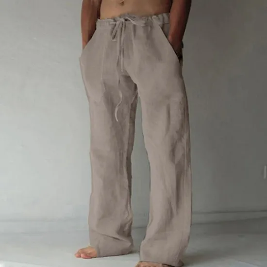 Outlet OUKU Men's Trousers Summer Pants Baggy Pants Beach Pants Casual Pants Drawstring Front Pocket Straight Leg Plain Comfort Soft Full Length Yoga Holiday Beach Fashion Hawaiian Black White