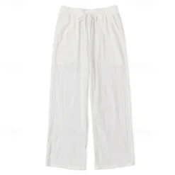 Outlet OUKU Men's Trousers Summer Pants Baggy Pants Beach Pants Casual Pants Drawstring Front Pocket Straight Leg Plain Comfort Soft Full Length Yoga Holiday Beach Fashion Hawaiian Black White