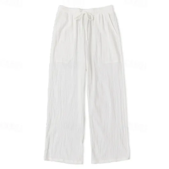 Outlet OUKU Men's Trousers Summer Pants Baggy Pants Beach Pants Casual Pants Drawstring Front Pocket Straight Leg Plain Comfort Soft Full Length Yoga Holiday Beach Fashion Hawaiian Black White