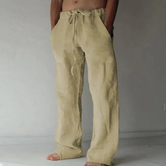 Outlet OUKU Men's Trousers Summer Pants Baggy Pants Beach Pants Casual Pants Drawstring Front Pocket Straight Leg Plain Comfort Soft Full Length Yoga Holiday Beach Fashion Hawaiian Black White
