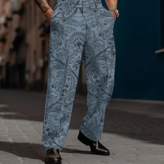 Online OUKU Paisley Vintage Men's 3D Print Dress Pants Pants Trousers Outdoor Street Wear to work Polyester Black White Blue S M L High Elasticity Pants
