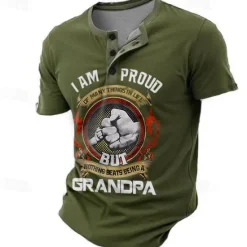 Best OUKU Papa Shirts Grandpa Word Daily Henley Street Style Men'S 3D Print T Shirt Tee T Shirt Short Sleeve Henley Collar Shirt Summer Spring Clothing Apparel S M L Xl Xxl 3Xl Green