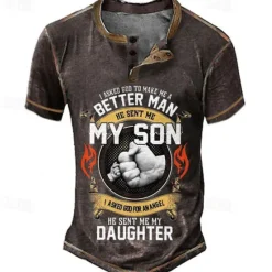 Outlet OUKU Papa Shirts Mens Graphic Shirt Asked God To Make Better Man Sent My Son For Angel Daughter Vintage 3D | Blue Summer Cotton Henley Tee Father'S