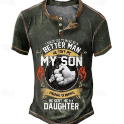 Outlet OUKU Papa Shirts Mens Graphic Shirt Asked God To Make Better Man Sent My Son For Angel Daughter Vintage 3D | Blue Summer Cotton Henley Tee Father'S