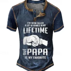 Hot OUKU Papa Shirts Men'S Henley Shirt Tee Graphic Hand Henley Clothing Apparel 3D Print Outdoor Casual Short Sleeve Print Button-Down Vintage Fashion Designer Stylish