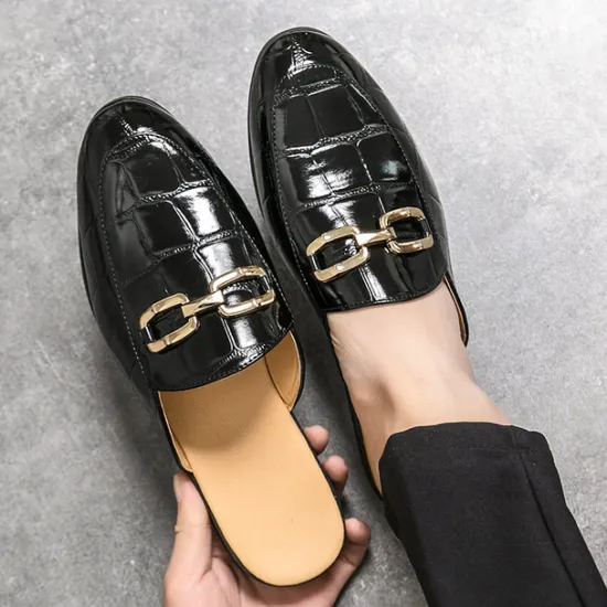 Best OUKU Patent Leather Moccasins for Men - Sophisticated Slip-On with Metal Buckle for Business and Casual Wear