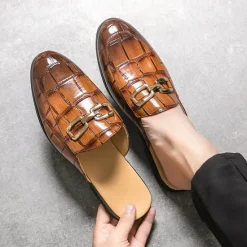 Best OUKU Patent Leather Moccasins for Men - Sophisticated Slip-On with Metal Buckle for Business and Casual Wear