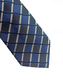 Hot OUKU 1Pc Man Necktie Width 8cm Plaid Bridegroom Groomsman Tie Business Manager Tie Blue
