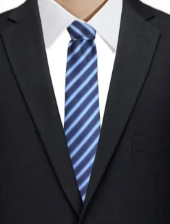 Clearance OUKU 1Pc Men Wedding Tie Narrow Stripe Tie 8cm Wide Men's Arrow Tie Blue