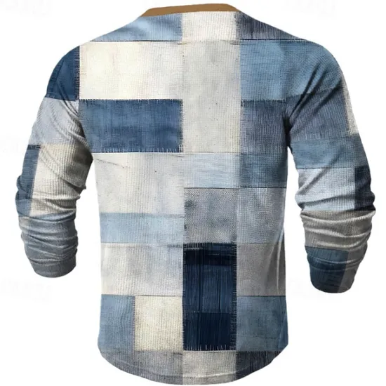 Discount OUKU Plaid Men's Fashion Casual 3D Printed Waffle Henley T Shirt Sports Outdoor Holiday Festival T shirt Blue Brown Dark Blue Long Sleeve Henley Shirt Spring & Fall Clothing