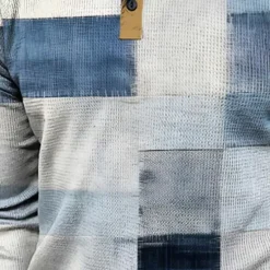 Discount OUKU Plaid Men's Fashion Casual 3D Printed Waffle Henley T Shirt Sports Outdoor Holiday Festival T shirt Blue Brown Dark Blue Long Sleeve Henley Shirt Spring & Fall Clothing