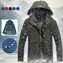 Clearance OUKU Plus Size Men's Waterproof Hiking Jacket Rain Jacket Hoodie Jacket Detachable hat Windbreaker Raincoat Outdoor Windproof Weatherproof Lightweight Breathable Trench Coat Outerwear Top Fishing Climbing