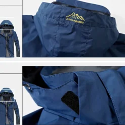 Clearance OUKU Plus Size Men's Waterproof Hiking Jacket Rain Jacket Hoodie Jacket Detachable hat Windbreaker Raincoat Outdoor Windproof Weatherproof Lightweight Breathable Trench Coat Outerwear Top Fishing Climbing