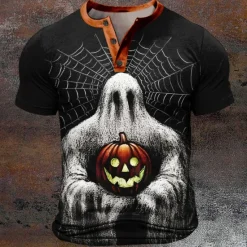 Discount OUKU Pumpkin Reaper Boo Designer Retro Vintage Men's 3D Print T shirt Tee Henley Shirt Street Casual Daily Halloween T shirt Short Sleeve Henley Shirt Summer Spring Clothing Apparel S M L XL XXL XXXL Black
