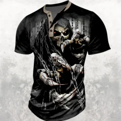 Discount OUKU Reaper Designer Retro Vintage Men's 3D Print T shirt Tee Henley Shirt Street Casual Daily T shirt Short Sleeve Henley Shirt Summer Spring Clothing Apparel S M L XL XXL 3XL Black