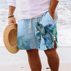 Clearance OUKU Sea Turtle Marine Life Men's Resort 3D Printed Board Shorts Swim Shorts Swim Trunks Pocket Drawstring with Mesh Lining Comfort Breathable Short Aloha Hawaiian Style Holiday Beach S TO 3XL