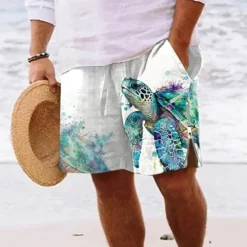 Clearance OUKU Sea Turtle Marine Life Men's Resort 3D Printed Board Shorts Swim Shorts Swim Trunks Pocket Drawstring with Mesh Lining Comfort Breathable Short Aloha Hawaiian Style Holiday Beach S TO 3XL