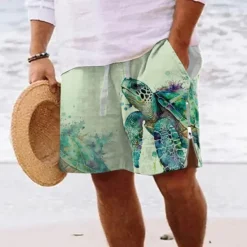 Clearance OUKU Sea Turtle Marine Life Men's Resort 3D Printed Board Shorts Swim Shorts Swim Trunks Pocket Drawstring with Mesh Lining Comfort Breathable Short Aloha Hawaiian Style Holiday Beach S TO 3XL