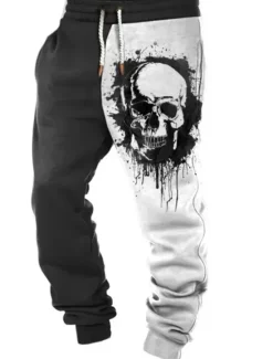 Best OUKU Skull Gothic Men's 3D Print Sweatpants Joggers Pants Trousers Halloween Street Halloween Polyester White Orange Green S M L Mid Waist Elasticity Pants