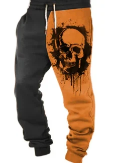 Best OUKU Skull Gothic Men's 3D Print Sweatpants Joggers Pants Trousers Halloween Street Halloween Polyester White Orange Green S M L Mid Waist Elasticity Pants