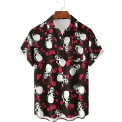 Discount OUKU Skull Men's Printed Shirts Hawaiian Going out Weekend Spring & Summer Shirt Collar Short Sleeves Green M L XL Terylene Shirt Normal Black