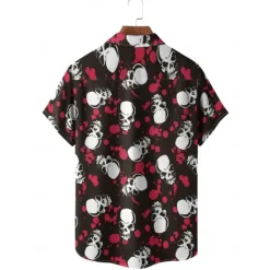Discount OUKU Skull Men's Printed Shirts Hawaiian Going out Weekend Spring & Summer Shirt Collar Short Sleeves Green M L XL Terylene Shirt Normal Black