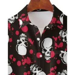 Discount OUKU Skull Men's Printed Shirts Hawaiian Going out Weekend Spring & Summer Shirt Collar Short Sleeves Green M L XL Terylene Shirt Normal Black