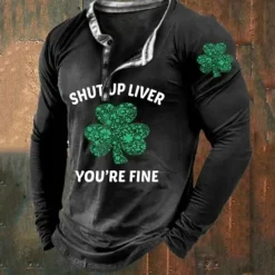 Online OUKU St.Patrick's Day Men's Henley Shirt Tee Graphic Clover Henley Clothing Apparel 3D Print Daily St.Patrick's Day Long Sleeve Button-Down Print Fashion Designer