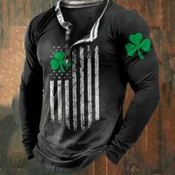 Discount OUKU St.Patrick's Day Men's Henley Shirt Tee Graphic Clover National Flag Henley Clothing Apparel 3D Print Daily St.Patrick's Day Long Sleeve Button-Down Print Fashion Designer