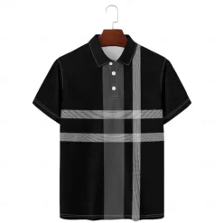 Clearance OUKU Stripes and Plaid Men's Casual Print Polo Set Casual Daily Wear 95% Polyester 5% Spandex Short Sleeve Turndown Polo Shirts Spring & Summer S M L Micro-elastic Lapel Polo Black