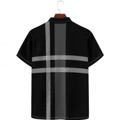 Clearance OUKU Stripes and Plaid Men's Casual Print Polo Set Casual Daily Wear 95% Polyester 5% Spandex Short Sleeve Turndown Polo Shirts Spring & Summer S M L Micro-elastic Lapel Polo Black