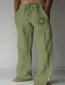 Online OUKU Sun Vintage Men's 3D Print Pants Trousers Outdoor Street Going out Polyester White Blue Green S M L Mid Waist Elasticity Pants