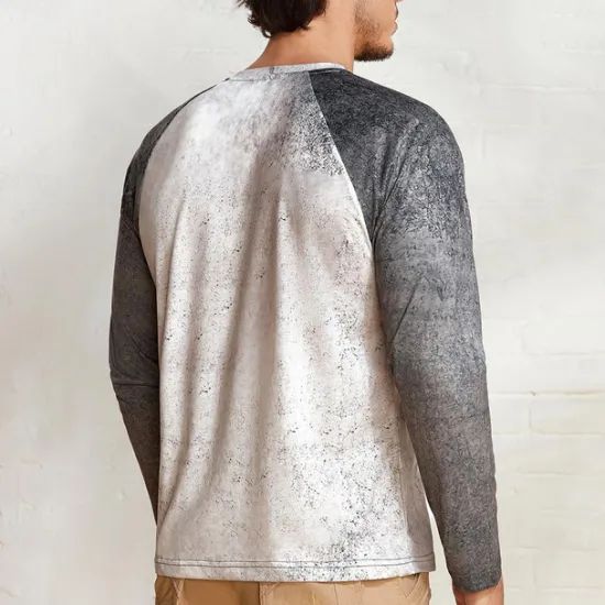 OUKU T shirt Tee Henley Shirt Graphic Prints Motorcycle Henley Clothing Apparel Outdoor Casual Long Sleeve Button-Down Print Stylish Lightweight Vintage Sixties Grey And White