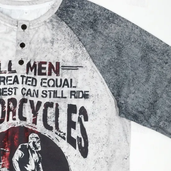 OUKU T shirt Tee Henley Shirt Graphic Prints Motorcycle Henley Clothing Apparel Outdoor Casual Long Sleeve Button-Down Print Stylish Lightweight Vintage Sixties Grey And White