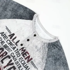 OUKU T shirt Tee Henley Shirt Graphic Prints Motorcycle Henley Clothing Apparel Outdoor Casual Long Sleeve Button-Down Print Stylish Lightweight Vintage Sixties Grey And White