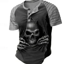 OUKU Text Reaper Designer Retro Vintage Men's 3D Print T shirt Tee Henley Shirt Street Casual Daily T shirt Black Gray Short Sleeve Henley Shirt Summer Spring Clothing Apparel S M L XL XXL 3XL