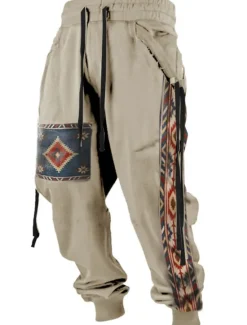 OUKU Tribal Vintage Men's 3D Print Sweatpants Pants Trousers Outdoor Street Casual Daily Polyester S M L Mid Waist Elasticity Pants khaki