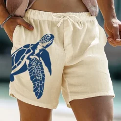Discount OUKU Turtle Printed Men's Graphic Cotton Linen Shorts Summer Hawaiian Shorts Beach Shorts Drawstring Elastic Waist Breathable Soft Short Casual Daily Holiday Streetwear Clothing