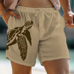 Discount OUKU Turtle Printed Men's Graphic Cotton Linen Shorts Summer Hawaiian Shorts Beach Shorts Drawstring Elastic Waist Breathable Soft Short Casual Daily Holiday Streetwear Clothing