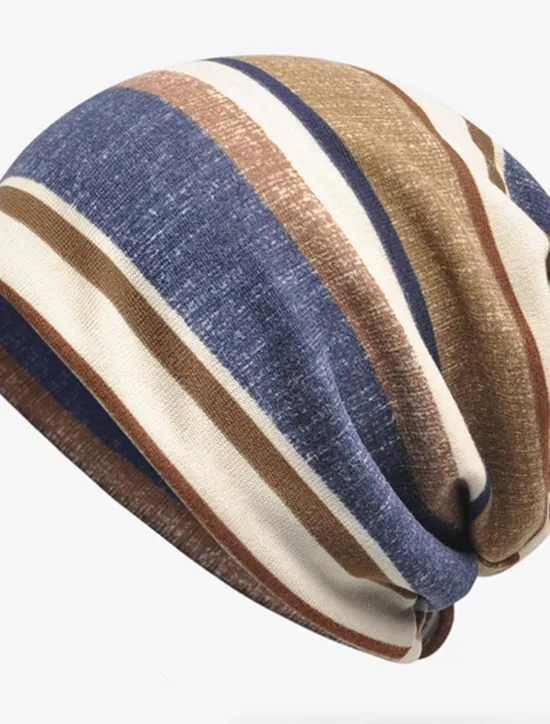 Online OUKU Unisex Beanie Hat Knit Beanie Yellow Blue Polyester Print Travel Outdoor Vacation Striped Windproof Warm