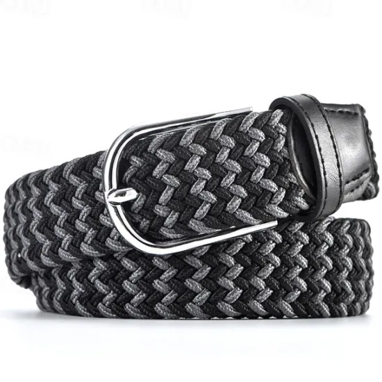 Hot OUKU Unisex Braided Belts Fashionable Simple Knit Buckle Belt Black White Canvas Alloy Plain Outdoor Sports Ideal Gift
