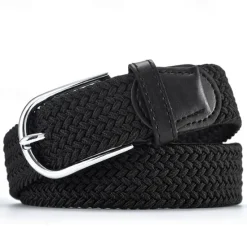 Hot OUKU Unisex Braided Belts Fashionable Simple Knit Buckle Belt Black White Canvas Alloy Plain Outdoor Sports Ideal Gift