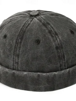 New OUKU Unisex Docker Cap Brimless Hats Black Wine Cotton Washed Travel Beach Outdoor Vacation Plain Adjustable Fashion