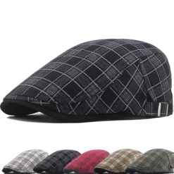 OUKU Unisex Flat Cap Newsboy Cap Black White Polyester Retro Travel Beach Outdoor Vacation Plaid Adjustable Fashion
